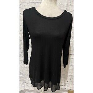 LOGO Lori Goldstein Long Sleeve Chiffon Trim Tunic Knit Top Rayon Size Small